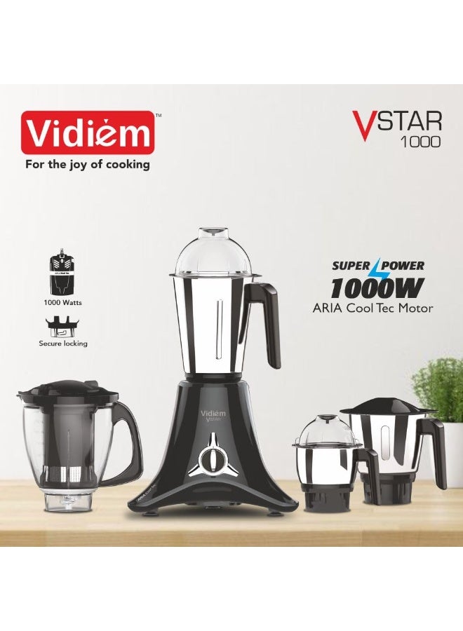 Vidiem Mixer Grinder 618 A VSTAR 1000 watt (Black) with 3 Leakproof Jars & 1 Juicer Mixer Grinder | self-lock for wet & dry spices, chutneys & curries | 2 Years Warranty - Image 4